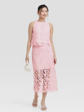 Women's Lace Midi A-Line Skirt - A New Day Pink M